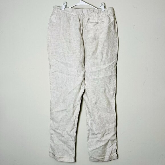 Kenar Pants Women's Large White Stripes 100% Linen Leg Elastic Waist Lounge - Picture 2 of 10